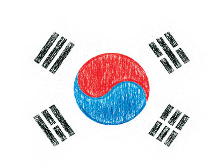 South korea painted flag  Patriotic drawing on paper background  National flag of South korea