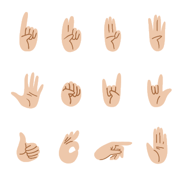 Set of cartoon hands of different gestures  Light skin hand movements one finger, two, three, four, five, fist, thumb up and others  Vector stock illustration isolated on white background 
