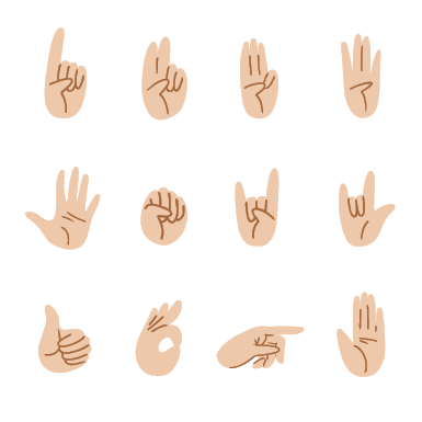 Set of cartoon hands of different gestures  Light skin hand movements one finger, two, three, four, five, fist, thumb up and others  Vector stock illustration isolated on white background 