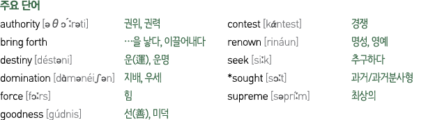       authority  ə ɔ  rəti    ,    bring forth      ,       destiny  déstəni   ( ),    domination  d mənéiʃən    ,      